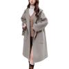 imagechouyatou Womens Winter Open Front Wool Coat Causal Hooded Mid Long Trench Coat Overcoat with PocketsApricot Grey
