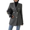 imagechouyatou Womens Winter Wool Casual Blazer Jacket Work Notch Lapel Trench Coat Double Breasted Pea CoatGrey