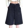 imagechouyatou Womens Winter Wool Wide Leg Shorts High Elastic Waist Dressy Casual Bermuda Shorts with PocketsDark Gray