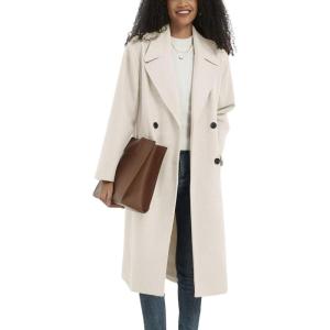 imagechouyatou Womens Business Casual Double Breasted Wool Coat Notch Lapel Midi Long Winter Trench CoatApricot