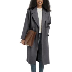 imagechouyatou Womens Business Casual Double Breasted Wool Coat Notch Lapel Midi Long Winter Trench CoatDark Grey
