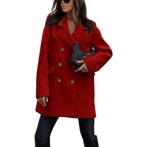 imagechouyatou Womens Winter Lapel Collar Double Breasted Office Work Wool Blend Trench Pea Coat OvercoatDark Red