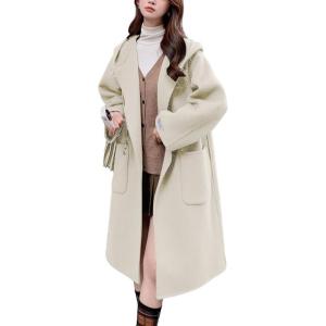 imagechouyatou Womens Winter Open Front Wool Coat Causal Hooded Mid Long Trench Coat Overcoat with PocketsApricot