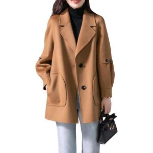 imagechouyatou Womens Winter Single Breasted Wool Coat Notch Lapel Bussiness Casual Wool Pea CoatCamel