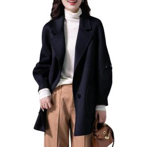 imagechouyatou Womens Winter Single Breasted Wool Coat Notch Lapel Bussiness Casual Wool Pea CoatNavy Blue