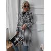 imagechouyatou Women Winter Houndstooth Wool Blend Trench Coat Notch Lapel Warm Long Double Breasted PeacoatBlack