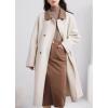 imagechouyatou Womens Business Casual Double Breasted Wool Coat Turn Down Collar Midi Long Winter Trench CoatBeige