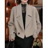 imagechouyatou Womens Business Casual Wool Trench Coat Notch Lapel Loose Dressy Crop Short Blazer Jacket CoatApricot