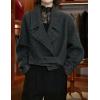 imagechouyatou Womens Business Casual Wool Trench Coat Notch Lapel Loose Dressy Crop Short Blazer Jacket CoatBlack