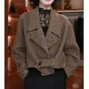 imagechouyatou Womens Business Casual Wool Trench Coat Notch Lapel Loose Dressy Crop Short Blazer Jacket CoatCoffee