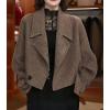 imagechouyatou Womens Business Casual Wool Trench Coat Notch Lapel Loose Dressy Crop Short Blazer Jacket CoatCoffee