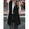 imagechouyatou Womens Casual Double Breasted Long Wool Vest Notched Lapel Sleeveless Wool Blend Trench Pea CoatBlack