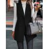 imagechouyatou Womens Casual Double Breasted Long Wool Vest Notched Lapel Sleeveless Wool Blend Trench Pea CoatBlack