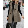 imagechouyatou Womens Casual Double Breasted Long Wool Vest Notched Lapel Sleeveless Wool Blend Trench Pea CoatCoffee