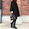 imagechouyatou Womens Casual Oversized Open Front Wool Overcoat Elegant Loose Notch Lapel Coat with PocketsBlack