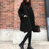 imagechouyatou Womens Casual Oversized Open Front Wool Overcoat Elegant Loose Notch Lapel Coat with PocketsBlack