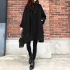 imagechouyatou Womens Casual Oversized Open Front Wool Overcoat Elegant Loose Notch Lapel Coat with PocketsBlack