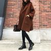 imagechouyatou Womens Casual Oversized Open Front Wool Overcoat Elegant Loose Notch Lapel Coat with PocketsBrown