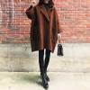 imagechouyatou Womens Casual Oversized Open Front Wool Overcoat Elegant Loose Notch Lapel Coat with PocketsBrown