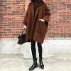 imagechouyatou Womens Casual Oversized Open Front Wool Overcoat Elegant Loose Notch Lapel Coat with PocketsBrown