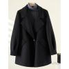 imagechouyatou Womens Dressy Wool Blend Coat Notch Lapel Overcoat Loose Warm Single Breasted Trench CoatBlack