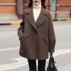 imagechouyatou Womens Dressy Wool Blend Coat Notch Lapel Overcoat Loose Warm Single Breasted Trench CoatBrown