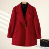 imagechouyatou Womens Dressy Wool Blend Coat Notch Lapel Overcoat Loose Warm Single Breasted Trench CoatRed