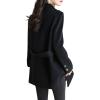 imagechouyatou Womens Elegant Notched Collar Coat Single Breasted Formal Office Wool Blend Overcoat with BeltBlack