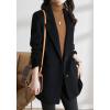 imagechouyatou Womens Elegant Notched Collar Coat Single Breasted Formal Office Wool Blend Overcoat with BeltBlack
