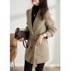 imagechouyatou Womens Elegant Notched Collar Coat Single Breasted Formal Office Wool Blend Overcoat with BeltKhaki