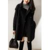 imagechouyatou Womens Fall Winter Knit Splicing Lapel Overcoat Mid Long Double Breasted Pea Coat Wool Blend Trench CoatBlack