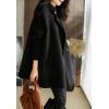imagechouyatou Womens Fall Winter Knit Splicing Lapel Overcoat Mid Long Double Breasted Pea Coat Wool Blend Trench CoatBlack