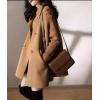 imagechouyatou Womens Fall Winter Knit Splicing Lapel Overcoat Mid Long Double Breasted Pea Coat Wool Blend Trench CoatBrown