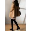 imagechouyatou Womens Fall Winter Knit Splicing Lapel Overcoat Mid Long Double Breasted Pea Coat Wool Blend Trench CoatBrown