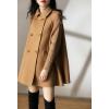 imagechouyatou Womens Fall Winter Knit Splicing Lapel Overcoat Mid Long Double Breasted Pea Coat Wool Blend Trench CoatBrown