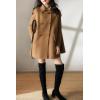imagechouyatou Womens Fall Winter Knit Splicing Lapel Overcoat Mid Long Double Breasted Pea Coat Wool Blend Trench CoatBrown