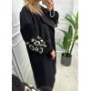 imagechouyatou Womens Leopard Print Knit Sleeve Wool Trench Coat Notched Lapel Double Breasted Long Pea CoatBlack