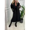 imagechouyatou Womens Leopard Print Knit Sleeve Wool Trench Coat Notched Lapel Double Breasted Long Pea CoatBlack