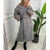 imagechouyatou Womens Leopard Print Knit Sleeve Wool Trench Coat Notched Lapel Double Breasted Long Pea CoatGray