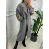 imagechouyatou Womens Leopard Print Knit Sleeve Wool Trench Coat Notched Lapel Double Breasted Long Pea CoatGray