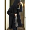 imagechouyatou Womens Oversized Hooded Wool Jacket Collarless Single Breasted Winter Wool CoatBlack