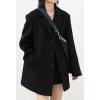 imagechouyatou Womens Oversized Wool Blend Casual Business Blazer Jacket Notch Lapel Dressy Work Trench CoatBlack