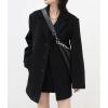 imagechouyatou Womens Oversized Wool Blend Casual Business Blazer Jacket Notch Lapel Dressy Work Trench CoatBlack