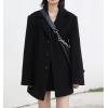 imagechouyatou Womens Oversized Wool Blend Casual Business Blazer Jacket Notch Lapel Dressy Work Trench CoatBlack