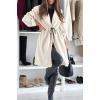 imagechouyatou Womens Tie Waist Hooded Wool Coat Casual Rolled Up Sleeve Wool Blend Trench Coat OvercoatApricot