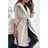 imagechouyatou Womens Tie Waist Hooded Wool Coat Casual Rolled Up Sleeve Wool Blend Trench Coat OvercoatApricot