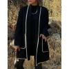 imagechouyatou Womens Winter Casual Shawl Collar Wool Coat Loose Open Front Trench Coat CardiganBlack