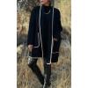 imagechouyatou Womens Winter Casual Shawl Collar Wool Coat Loose Open Front Trench Coat CardiganBlack