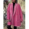 imagechouyatou Womens Winter Casual Shawl Collar Wool Coat Loose Open Front Trench Coat CardiganHot Pink