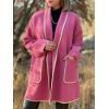 imagechouyatou Womens Winter Casual Shawl Collar Wool Coat Loose Open Front Trench Coat CardiganHot Pink